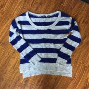 Fuzzy blue and gray striped sweater